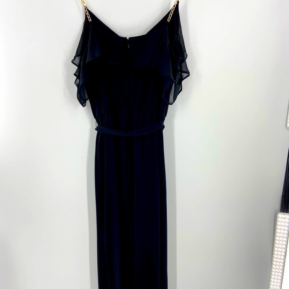 INC Jumpsuit Sz Large Belted Ruffle Black
